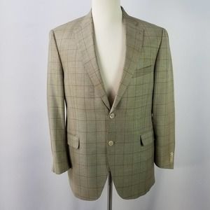 Peter Millar Wool Silk Blend Brown Tan Blue 2 Button Lined Sport Coat Blazer 42R